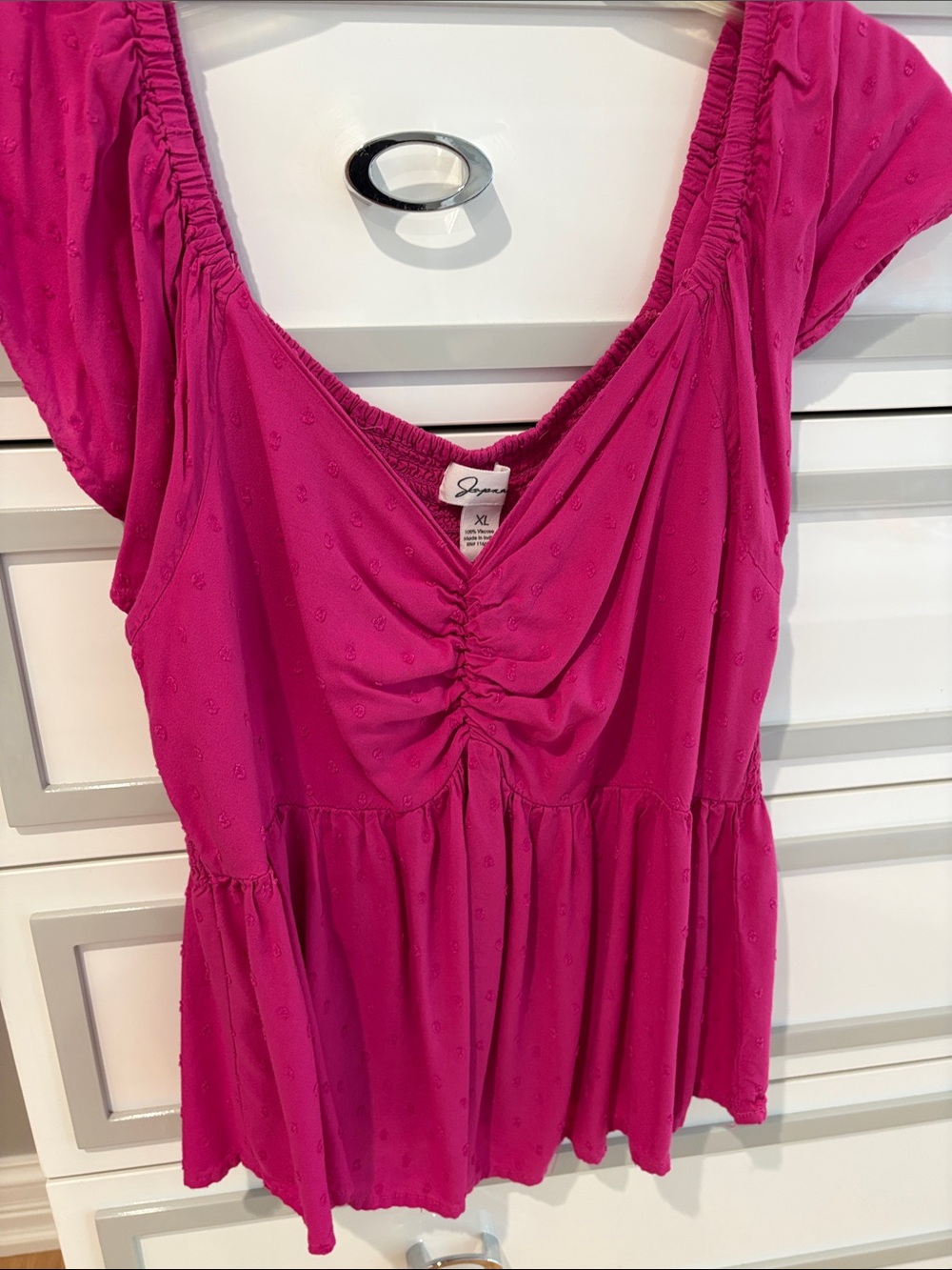 Japna Bright Fuchsia Ruched V-Neck Tunic